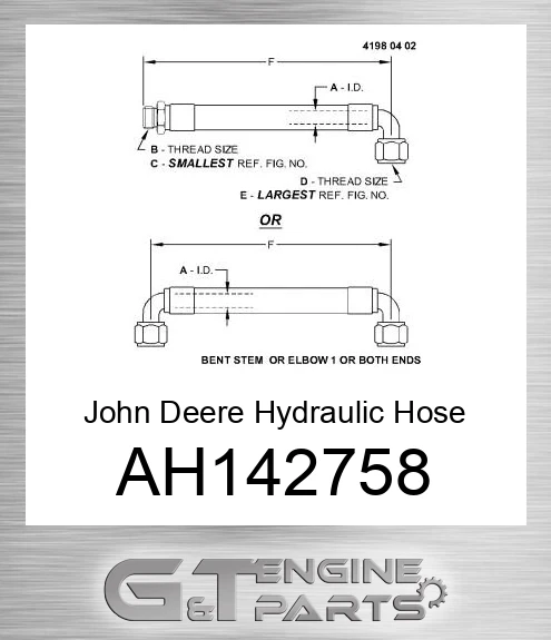 AH142758 John Deere Hydraulic Hose AH142758