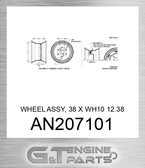 AN207101 WHEEL ASSY, 38 X WH10 12.38 B.C.