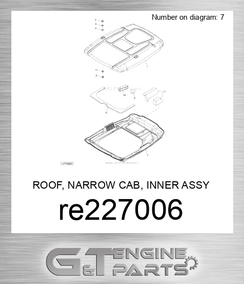 RE227006 ROOF, NARROW CAB, INNER ASSY