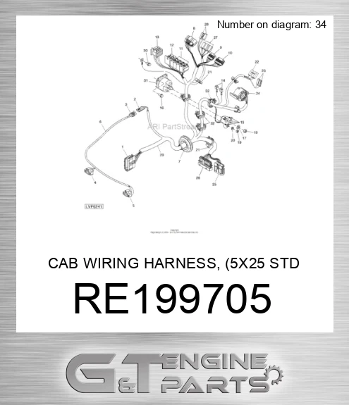 RE199705 CAB WIRING HARNESS, 5X25 STD CAB F