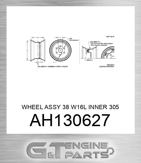 AH130627 WHEEL ASSY 38 W16L INNER 305 MM