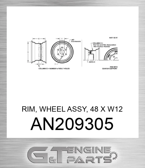 AN209305 RIM, WHEEL ASSY, 48 X W12