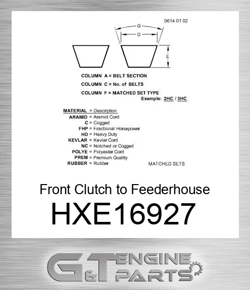 HXE16927 Front Clutch to Feederhouse Belt for Combine,