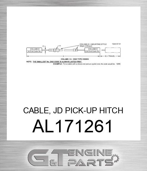 AL171261 CABLE, JD PICK-UP HITCH