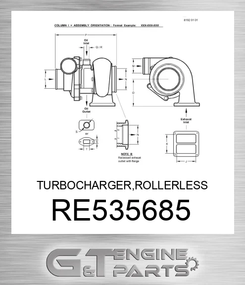 RE535685 TURBOCHARGER,ROLLERLESS