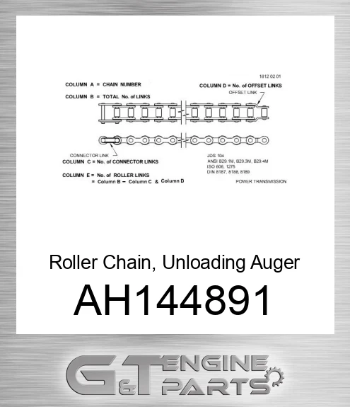 AH144891 Roller Chain, Unloading Auger Drive for Combine,