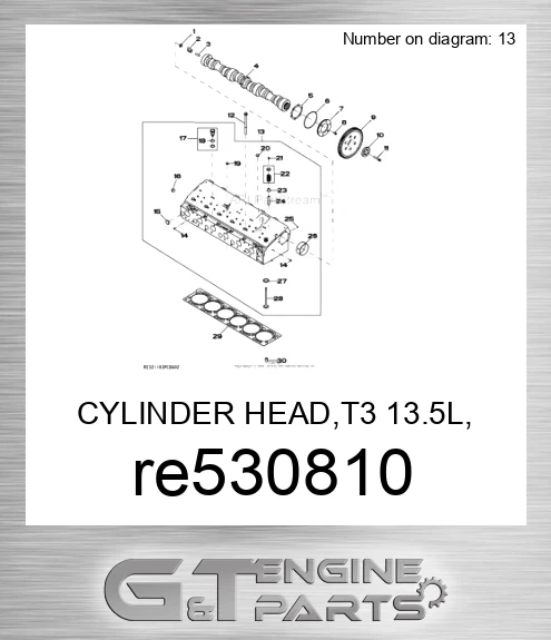 RE530810 CYLINDER HEAD,T3 13.5L, SERVICE, WI