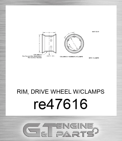 RE47616 RIM, DRIVE WHEEL W/CLAMPS W12X26
