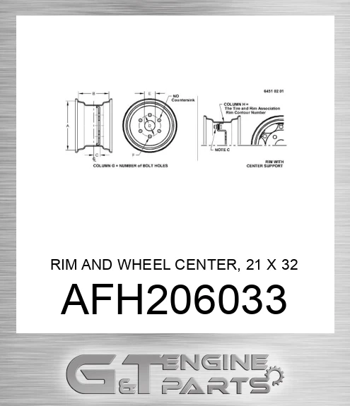 AFH206033 RIM AND WHEEL CENTER, 21 X 32 RIM A