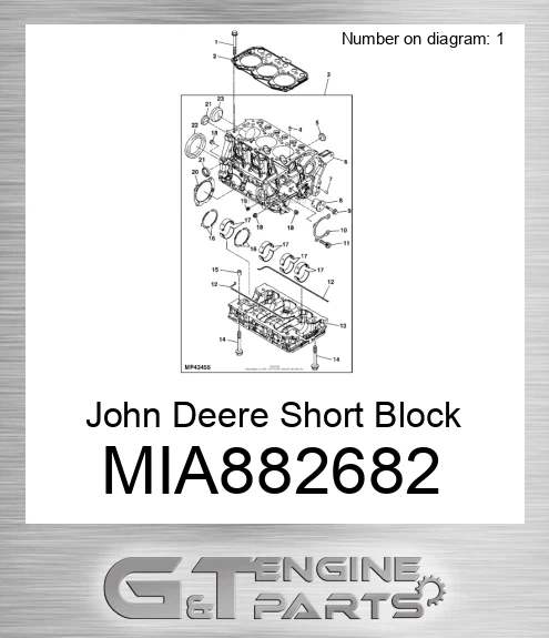 MIA882682 John Deere Short Block Assembly MIA882682
