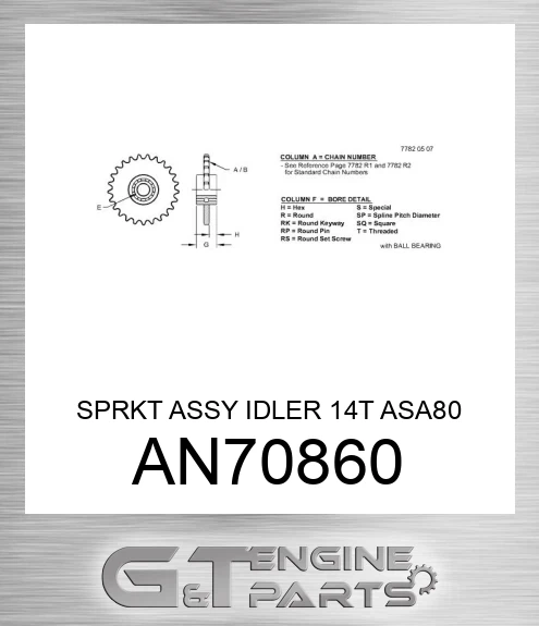AN70860 SPRKT ASSY IDLER 14T ASA80 ARC W