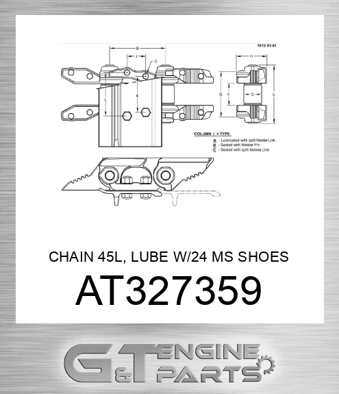 AT327359 CHAIN 45L, LUBE W/24 MS SHOES