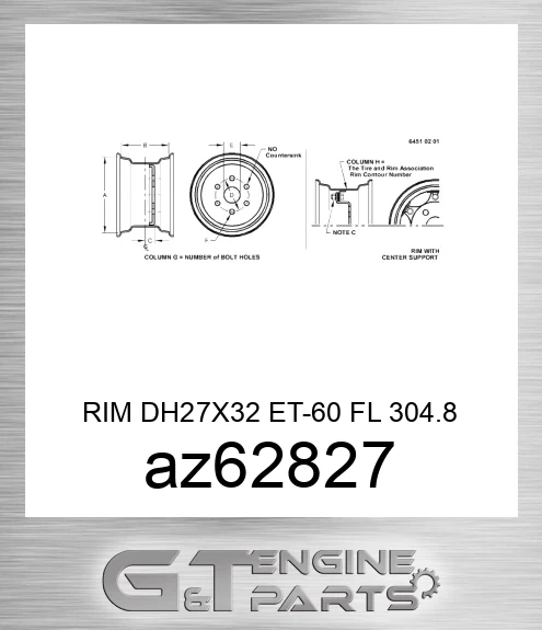 AZ62827 RIM DH27X32 ET-60 FL 304.8