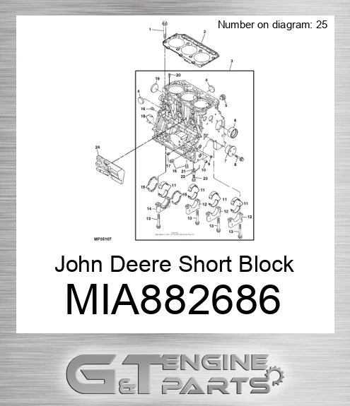 MIA882686 John Deere Short Block Assembly MIA882686