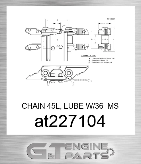 AT227104 CHAIN 45L, LUBE W/36 MS SHOES CL C