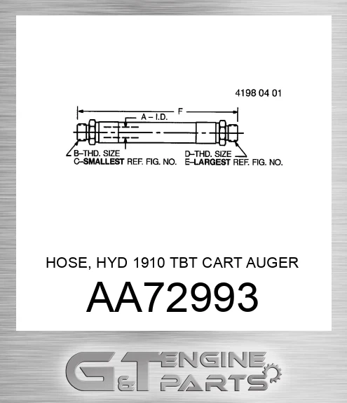AA72993 HOSE, HYD 1910 TBT CART AUGER LOWE