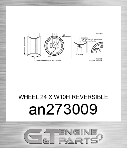 AN273009 WHEEL 24 X W10H REVERSIBLE GUIDE