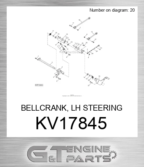 KV17845 BELLCRANK, LH STEERING W/BUSHINGS