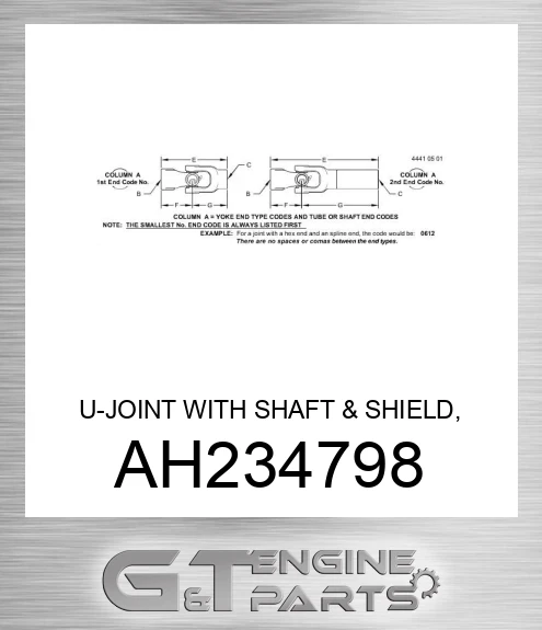 AH234798 U-JOINT WITH SHAFT & SHIELD, HALF S