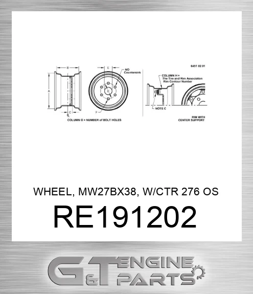 RE191202 WHEEL, MW27BX38, W/CTR 276 OS 335BC
