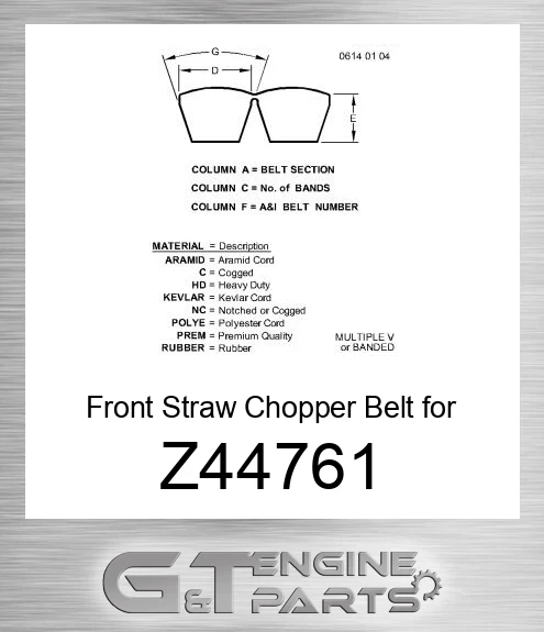 Z44761 Front Straw Chopper Belt for Combine,