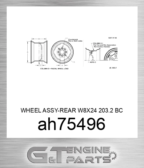 AH75496 WHEEL ASSY-REAR W8X24 203.2 BC