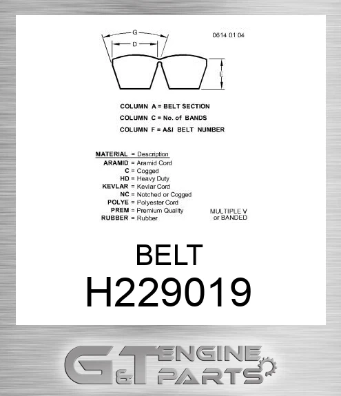 H229019 Feederhouse Belt - Fixed Speed for Combine,