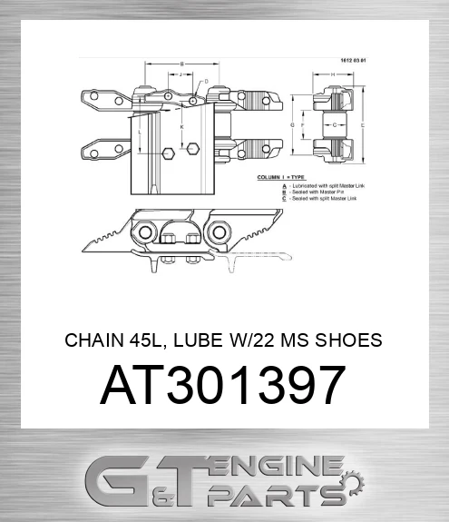 AT301397 CHAIN 45L, LUBE W/22 MS SHOES