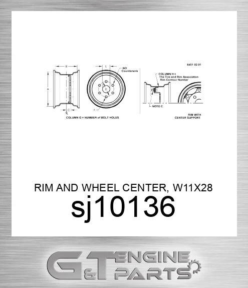 SJ10136 RIM AND WHEEL CENTER, W11X28