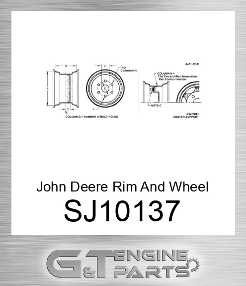SJ10137 John Deere Rim And Wheel Center SJ10137