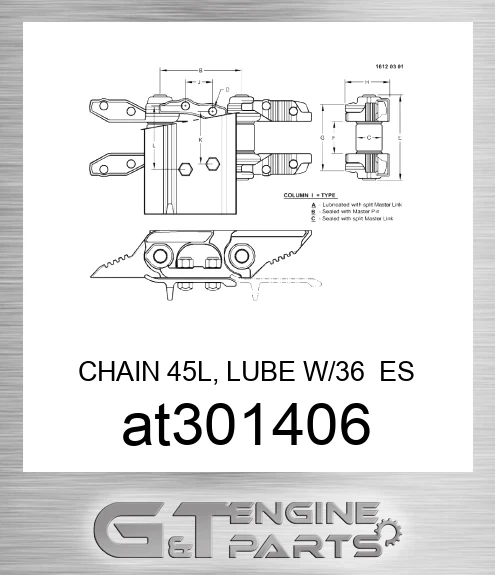 AT301406 CHAIN 45L, LUBE W/36 ES SHOES CL C