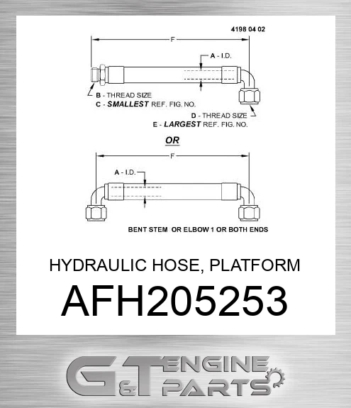 AFH205253 HYDRAULIC HOSE, PLATFORM MOTOR, FOR