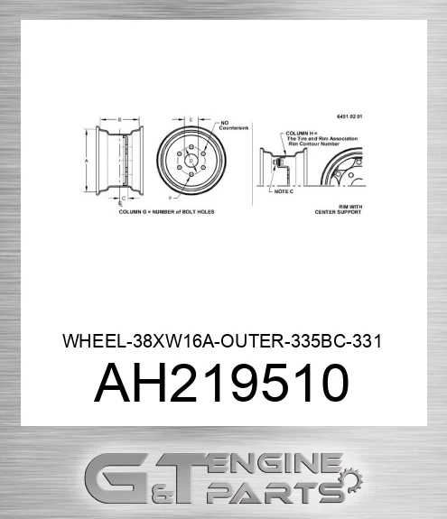 AH219510 WHEEL-38XW16A-OUTER-335BC-331 OUTSE