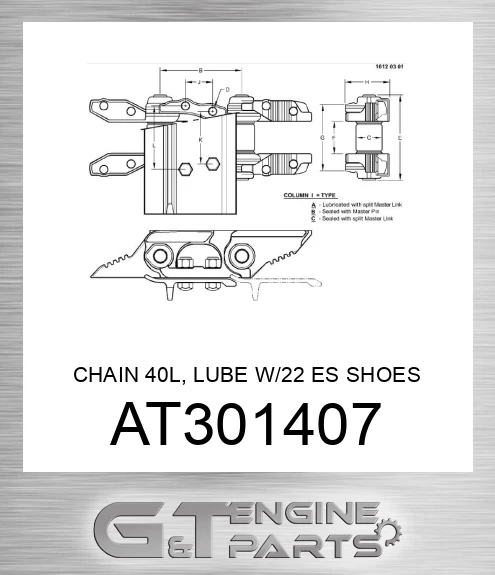 AT301407 CHAIN 40L, LUBE W/22 ES SHOES