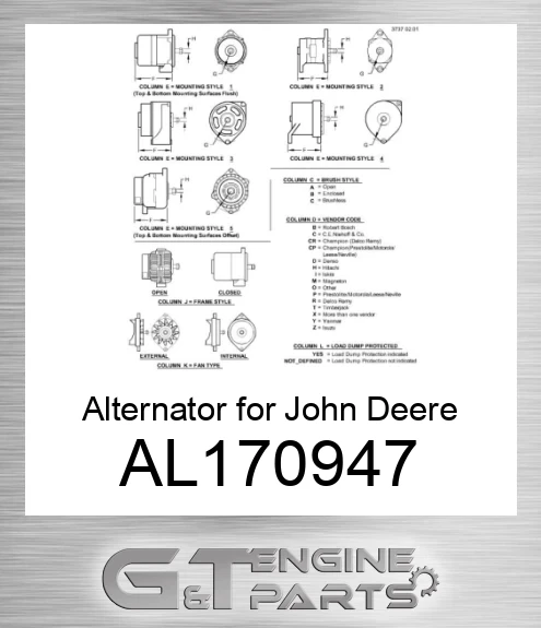 AL170947 Alternator for Tractor or Forage Harvester,