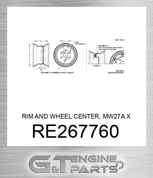 RE267760 RIM AND WHEEL CENTER, MW27A X 38 10