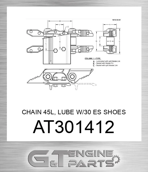 AT301412 CHAIN 45L, LUBE W/30 ES SHOES CL C