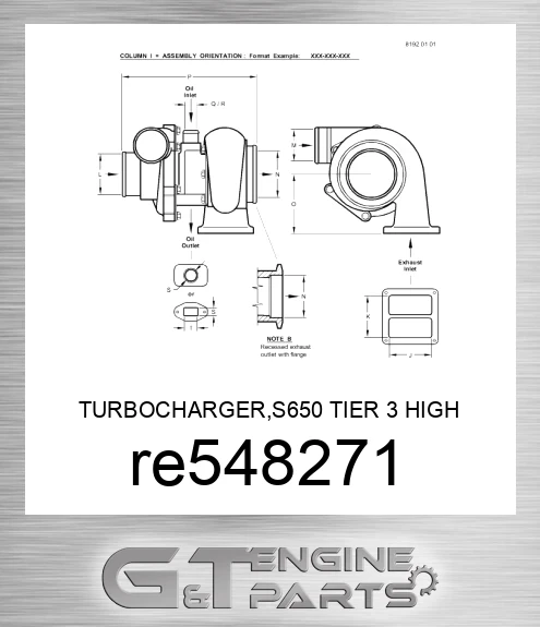 RE548271 TURBOCHARGER,S650 TIER 3 HIGH POWER