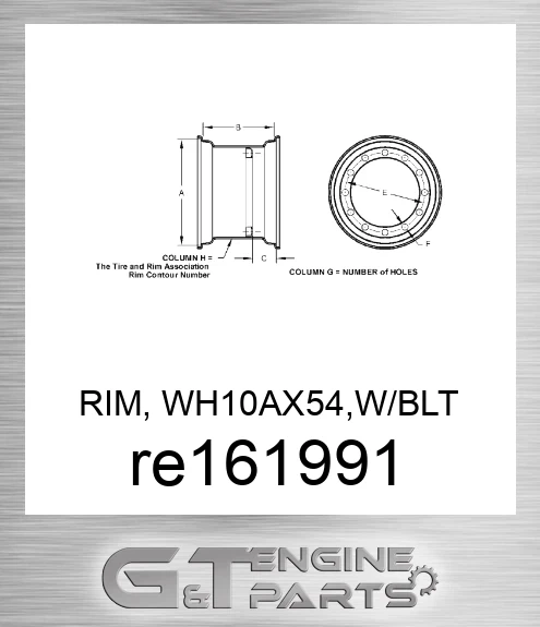 RE161991 RIM, WH10AX54,W/BLT FLANGE,76.2 OS