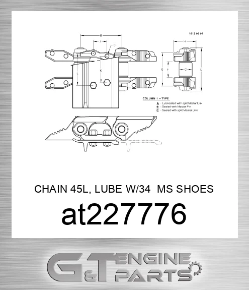 AT227776 CHAIN 45L, LUBE W/34 MS SHOES