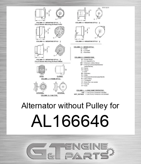 AL166646 Alternator without Pulley for Tractor,