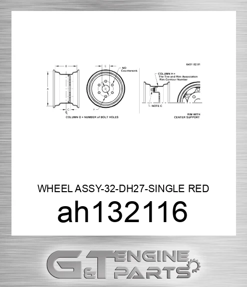 AH132116 WHEEL ASSY-32-DH27-SINGLE RED