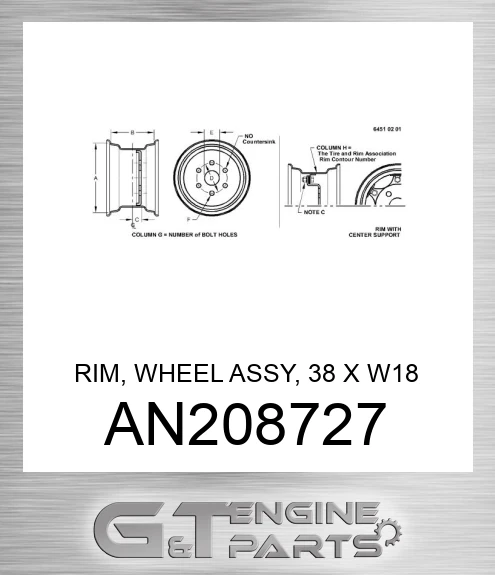 AN208727 RIM, WHEEL ASSY, 38 X W18