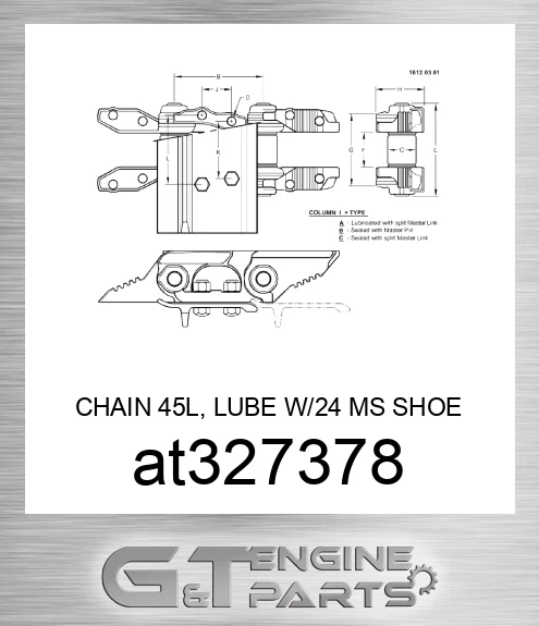 AT327378 CHAIN 45L, LUBE W/24 MS SHOE SC2 CL
