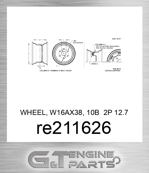 RE211626 WHEEL, W16AX38, 10B 2P 12.7