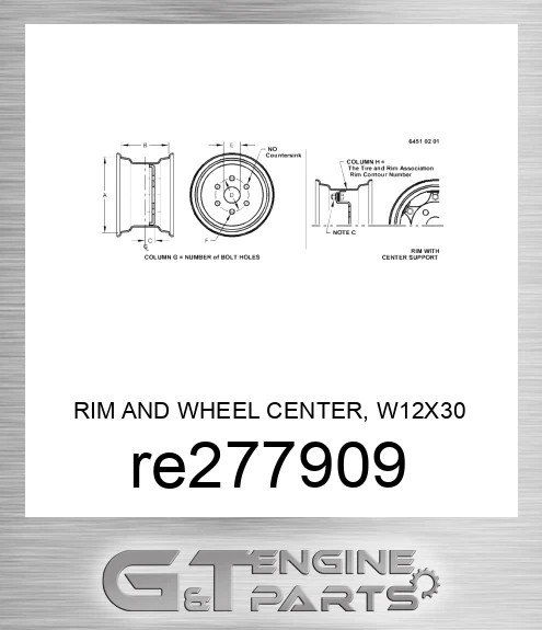 RE277909 RIM AND WHEEL CENTER, W12X30