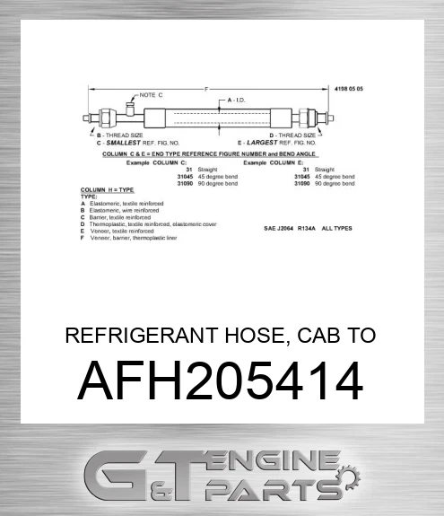 AFH205414 REFRIGERANT HOSE, CAB TO COMPRESSOR