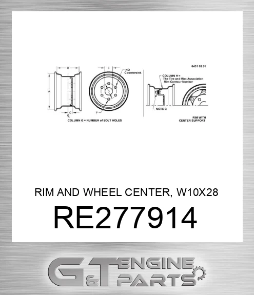 RE277914 RIM AND WHEEL CENTER, W10X28