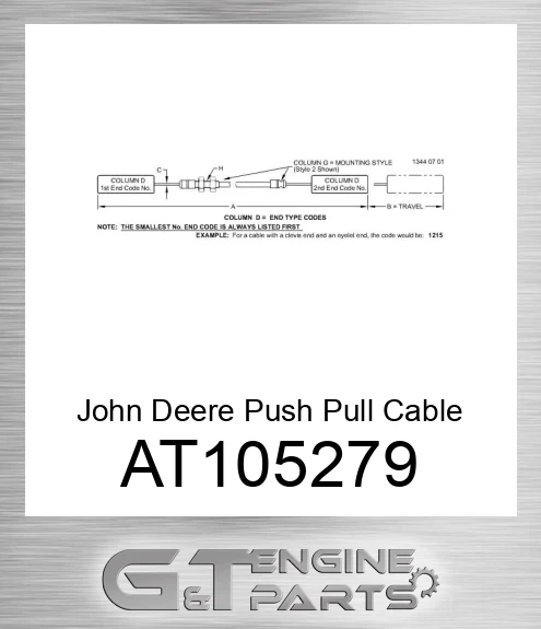 AT105279 John Deere Push Pull Cable AT105279