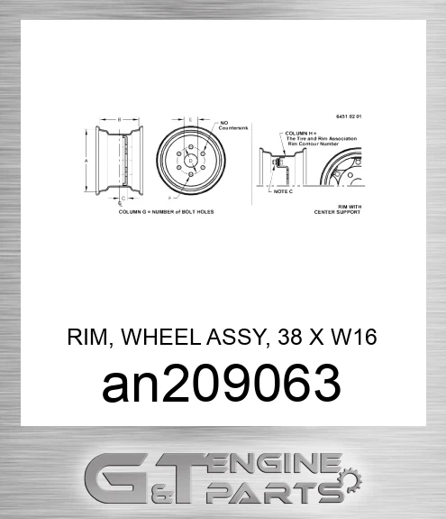 AN209063 RIM, WHEEL ASSY, 38 X W16